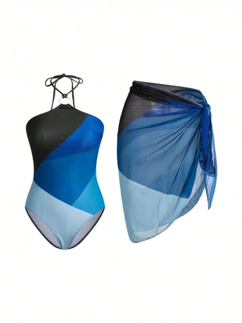 Enterizo con pareo geometrico