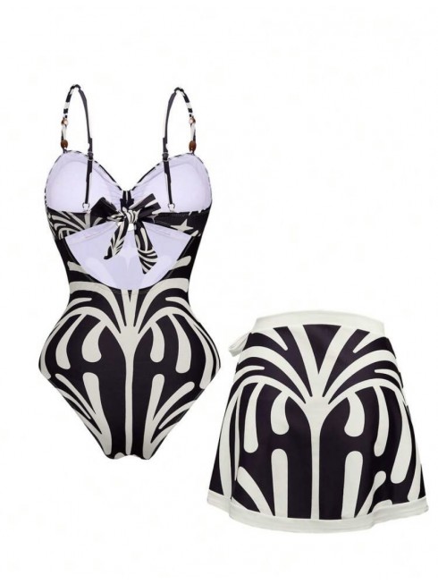 Set print negro falda corta